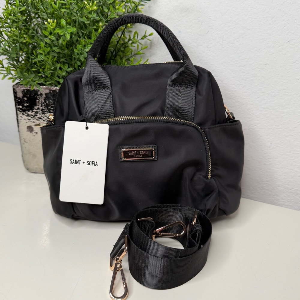 Saint + Sofia Nylon Noho Bag Women Black Crossbody Satchel Minimalist OS
